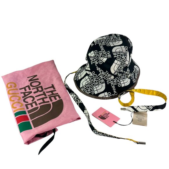 GUCCI X THE NORTH FACE Black/White Reversible Unisex Bucket Hat Italy 